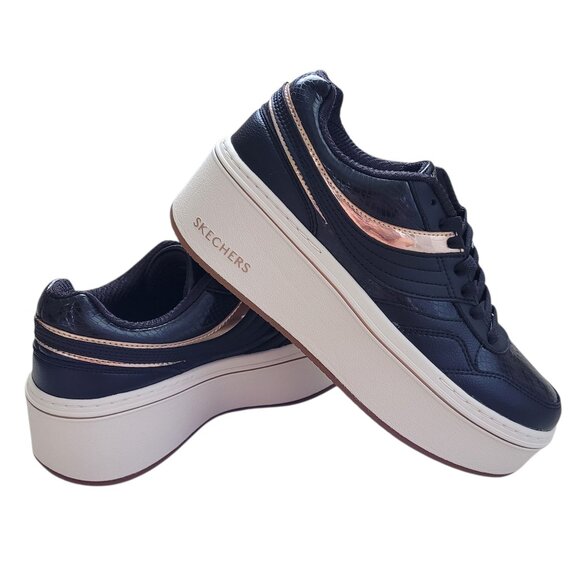Skechers Shoes - Skechers Court & Classics Paloma Lifted Glow Sneakers Black/Rose Gold Size 8